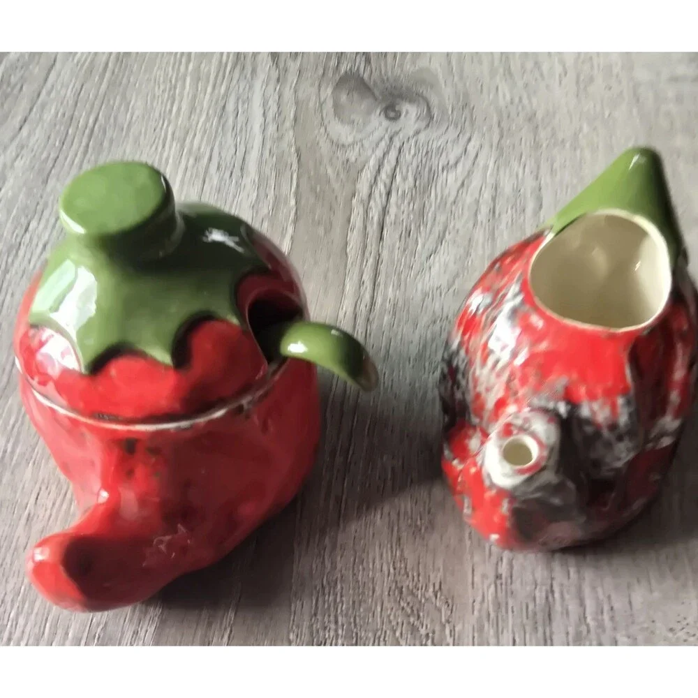 Vintage Set Of Chili Pepper Creamer & Sugar Bowl/ Salsa Southwest Decor Rare